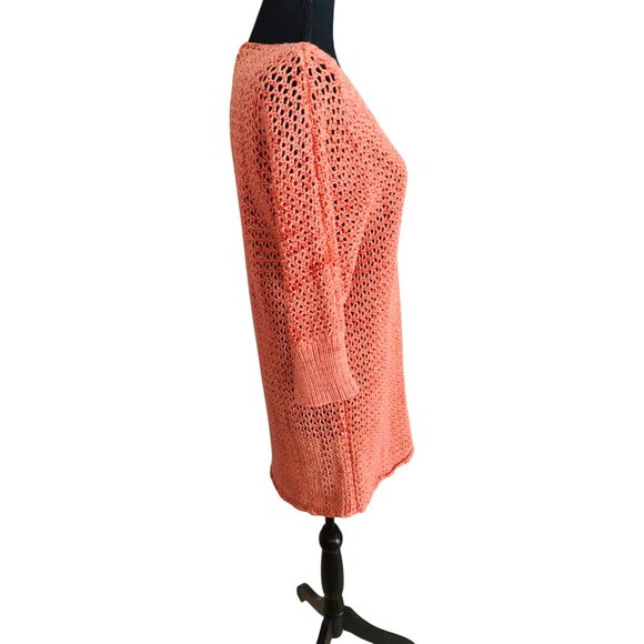 Sundance Loose Knit Coral VNeck Sweater Tunic 3/4 Sleeve Boho Cottage Core Beach - Picture 4 of 7